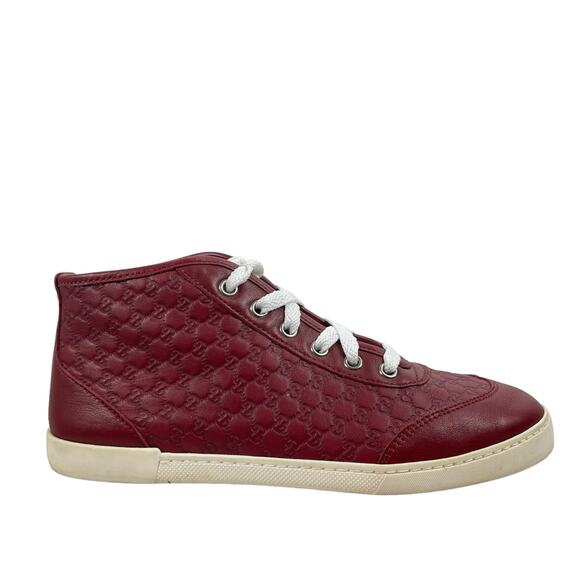 GUCCI Microguccissim Red Leather High Top Sneakers Lace Up Size 36 - Picture 1 of 11